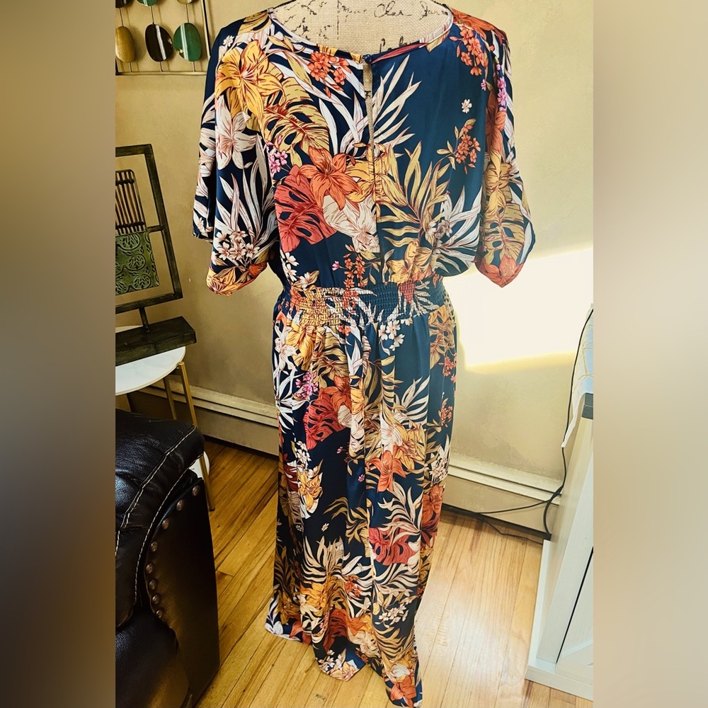 Boho Tropical Print Split Thigh Dress size Large - Picture 3 of 10
